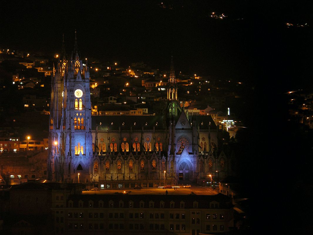 Ecuador Quito 07-08 Old Quito Cafe Mosaico Sunset View Of Basilica del Voto Nacional